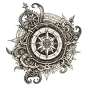 kraken broken compass tattoo design idea