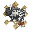 bison and Orthodox cross and Jerusalem cross and dna and letters z m g tattoo design idea