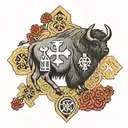 bison and Orthodox cross and Jerusalem cross and dna and letters z m g tattoo design idea