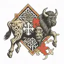 bison and Orthodox cross and Jerusalem cross and dna and letters z m g tattoo design idea