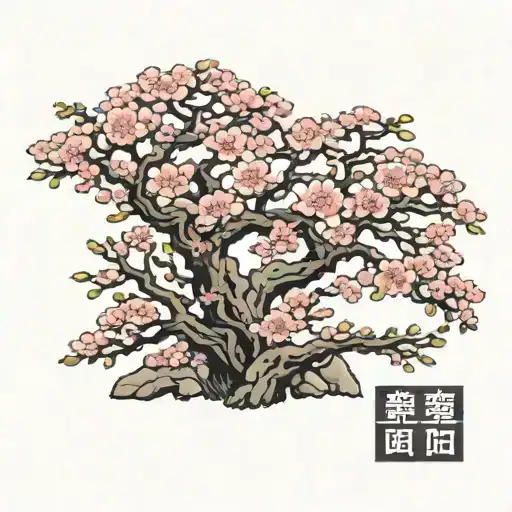 Pink Sakura bush in a Japanese style for the bicep tattoo design idea
