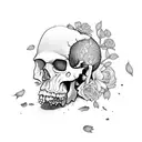broken skull with flowers growing out of it tattoo design idea