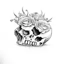 broken skull with flowers growing out of it tattoo design idea