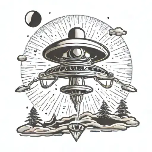 ufo abducting a stick figure tattoo design idea