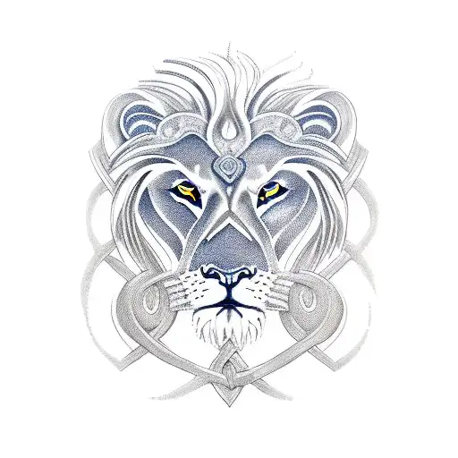 A detailed portrait of a majestic lion, eagle, and wolf intertwined in a Celtic knot design, reflecting your love for your favorite animals and family tattoo design idea