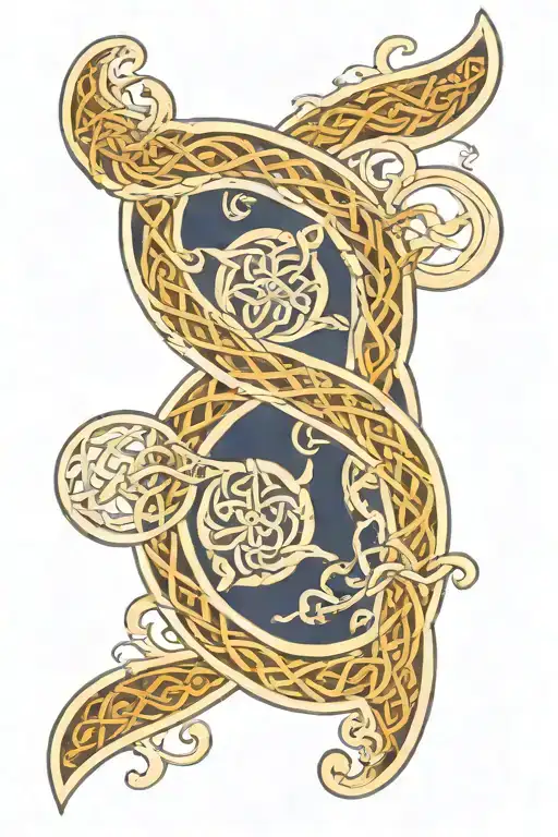 A Celtic knotwork design incorporating elements of the sea such as waves and seashells tattoo design idea
