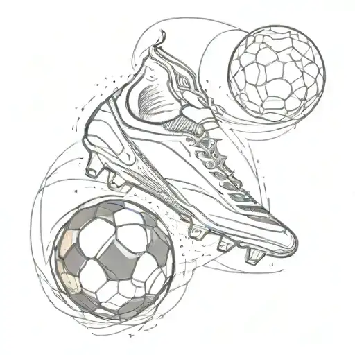 A sketch style tattoo of a football boot kicking a ball with the Tottenham Hotspur emblem on the side tattoo design idea
