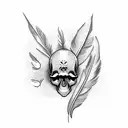 skull with bird feathers tattoo design idea