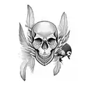 skull with bird feathers tattoo design idea