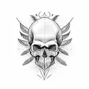 skull with bird feathers tattoo design idea