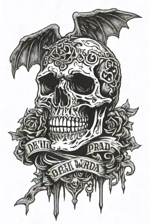 devil wears prada band logo with decaying skull coming out of it  tattoo design idea