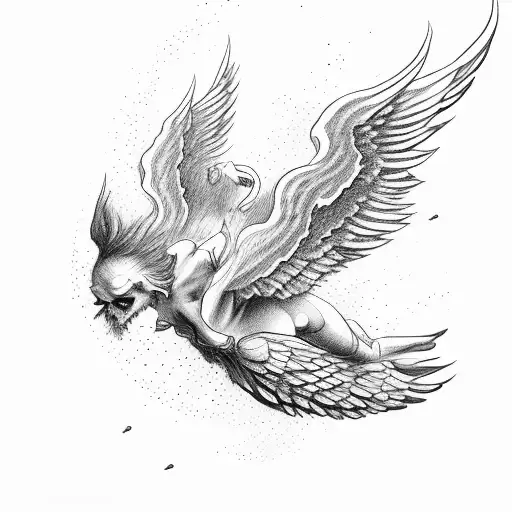 Icarus falling from the sky with his wings burning off tattoo design idea