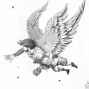 Icarus falling from the sky with his wings burning off tattoo design idea