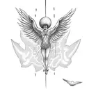 Icarus falling from the sky with his wings burning off tattoo design idea