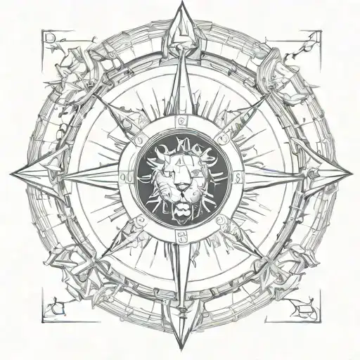 lion compass surrounded tattoo design idea