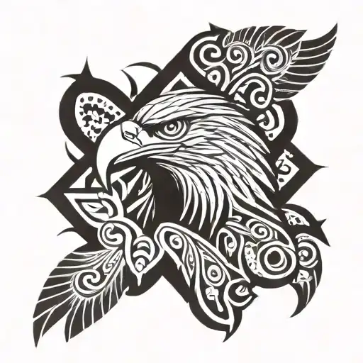 polynesian tattoo of eagle and crow head tattoo design idea