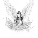 guardian angel with wings  flowers clouds tattoo design idea