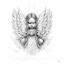 guardian angel with wings  flowers clouds tattoo design idea