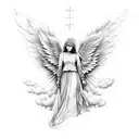guardian angel with wings  flowers clouds tattoo design idea