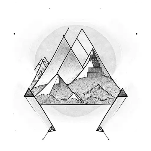 triangle arrow mountain minimal long man arm pyramid lines tattoo design idea