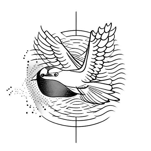 A minimalist tattoo of a swallow bird flying over the sea tattoo design idea
