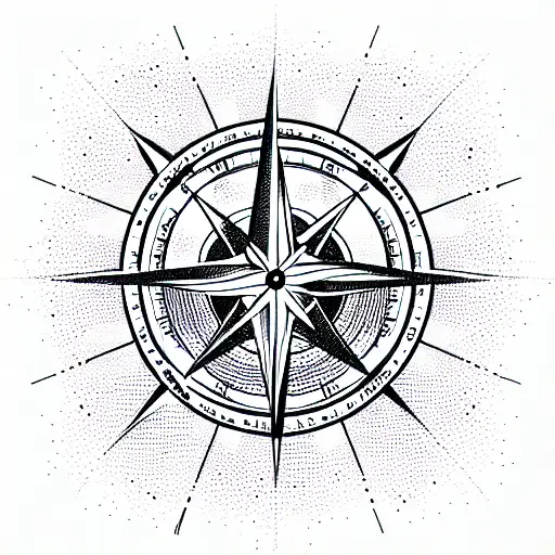 heart and compass tattoo design idea