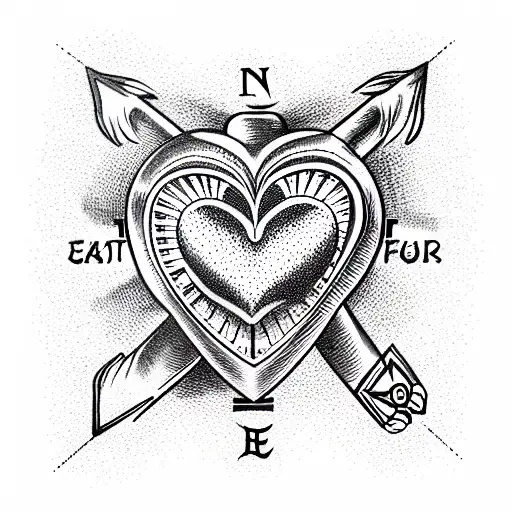 heart adn compass tattoo design idea