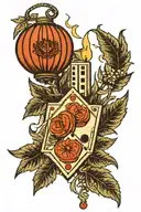 dominos train, checker pattern and Chinese lantern plant  tattoo design idea