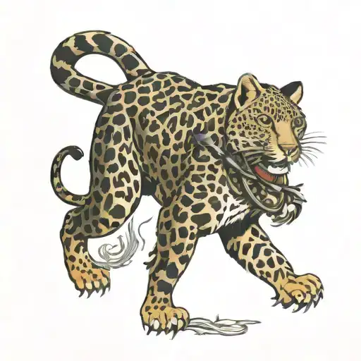Iranian leopard hunting scene tattoo design idea