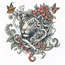 Medusa with tiger lilys and red anemone flowers intertwined tattoo design idea