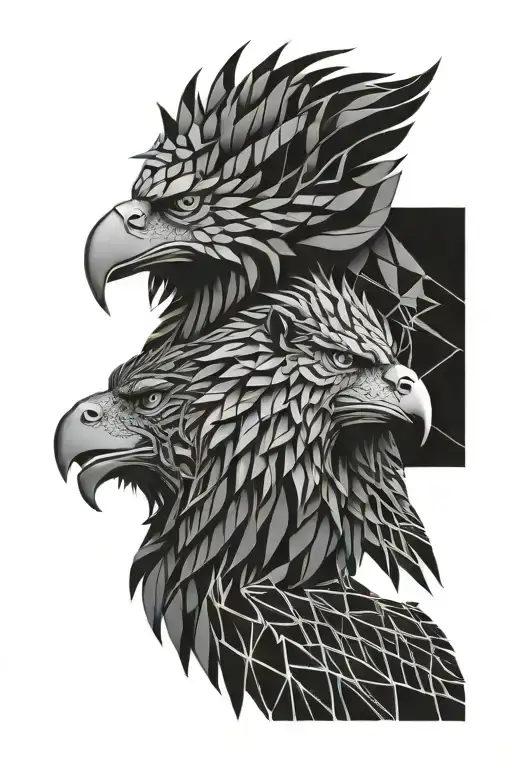 Eagle and lion split head  tattoo design idea