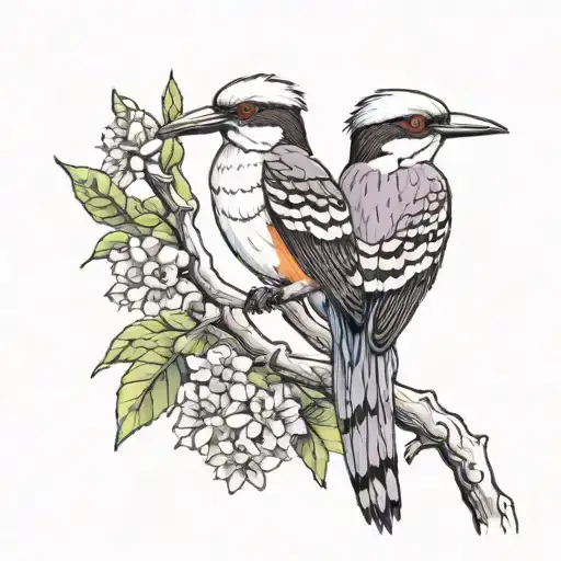jacaranda tree and kookaburra wearing a wide tattoo design idea