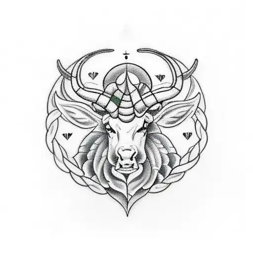 I want a tattoo that combines the zodiac signs Taurus and Capricorn to symbolize unconditional love and family tattoo design idea