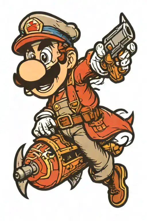 super mario battle ship in the style of sailor jerry style tattoo design idea