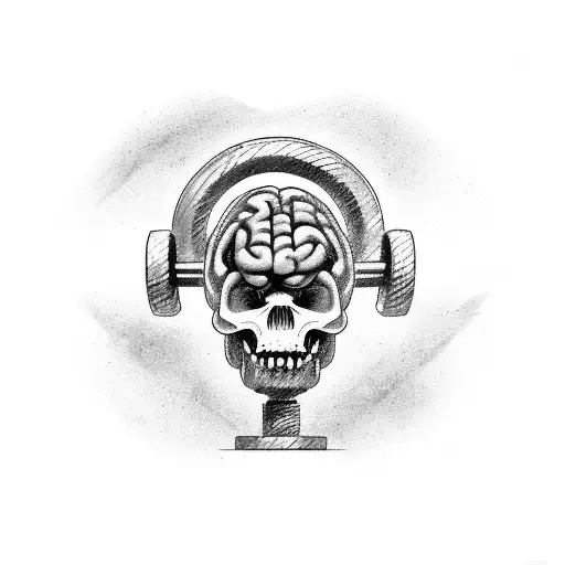 A strongman lifting weights with a brain and heart incorporated into the design tattoo design idea