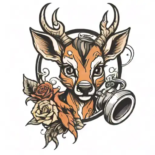 Bambi with a mouthpiece and devil horns angry  tattoo design idea