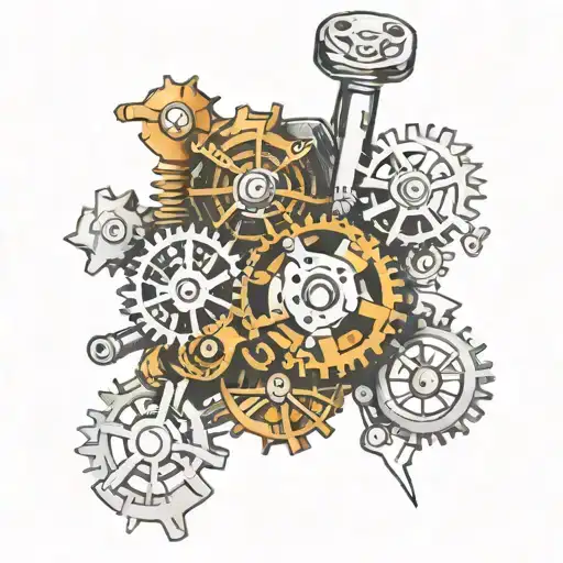 3 cogs 2 chains  engine tattoo design idea