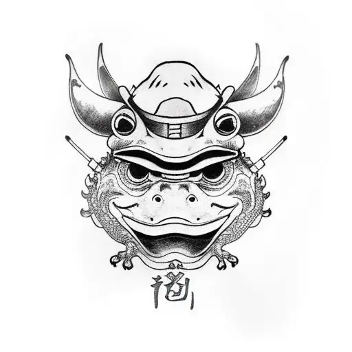 oni mask frog samurai tattoo design idea