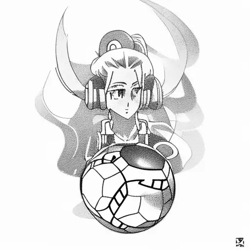 Design a tattoo showcasing a teacher in an anime-inspired style with a football and gym equipment in the background tattoo design idea