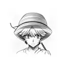 Teacher holding a straw hat in front of a classroom filled with anime characters tattoo design idea