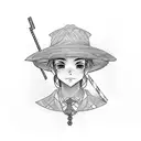 Teacher holding a straw hat in front of a classroom filled with anime characters tattoo design idea