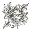 melena cursive writing with halo over the M tattoo design idea