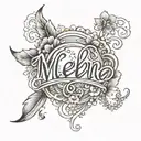 melena cursive writing with halo over the M tattoo design idea