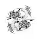 happy dragon yin yang tattoo design idea