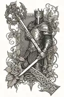 King Arthur and Excalibur sword wrapped in vines tattoo design idea
