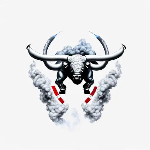 raging bull busting through smoke in nose tattoo design idea