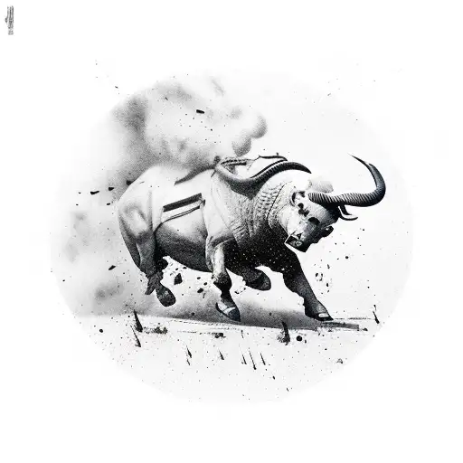 raging bull busting through Air Force tank patch tattoo design idea