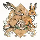 hare and fox tattoo design idea