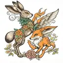 hare and fox tattoo design idea