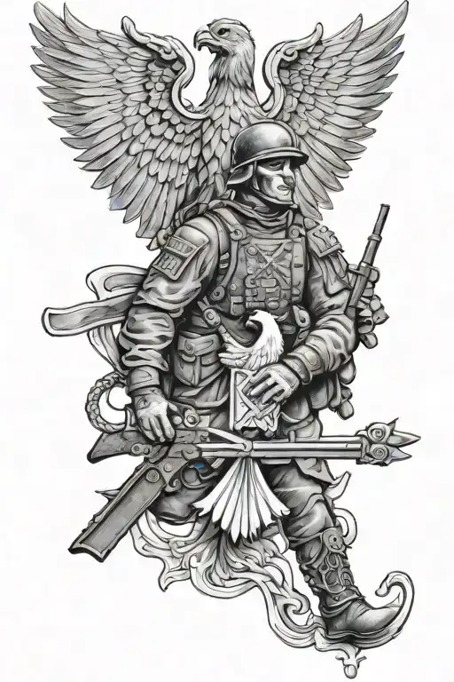 polish jw grom soldier with polish eagle in the background  tattoo design idea